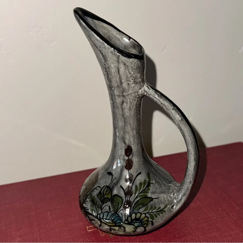 Vintage Handcrafted Mexican Floral Animal Folk Art Pottery Vase Glazed Marked